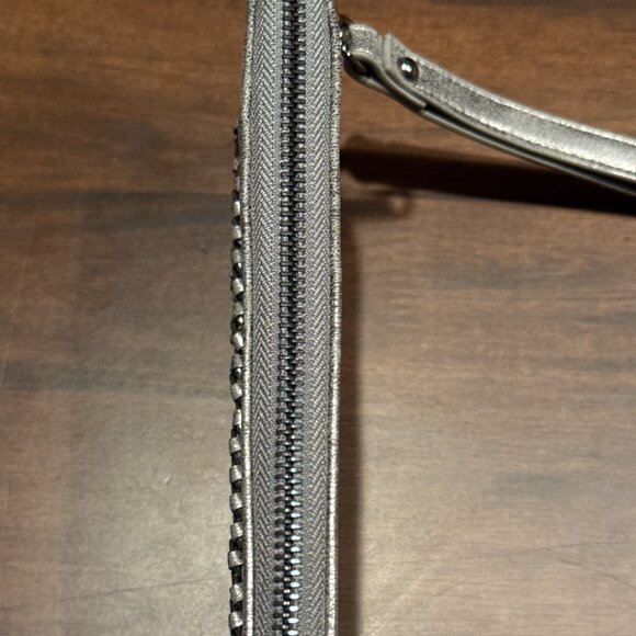 Vegan Metallic Silver Wristlet Wallet Chain Detail & Multiple Compartments - Picture 4 of 10